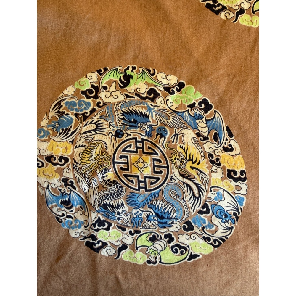 Vintage 100% Silk Chinese Dragon Bat Medallion Duvet Bronze Feng Sui